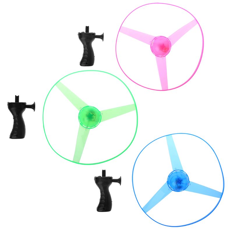 Led blinkende flyvende tallerken propel plast træksnor legetøj disc helikopter