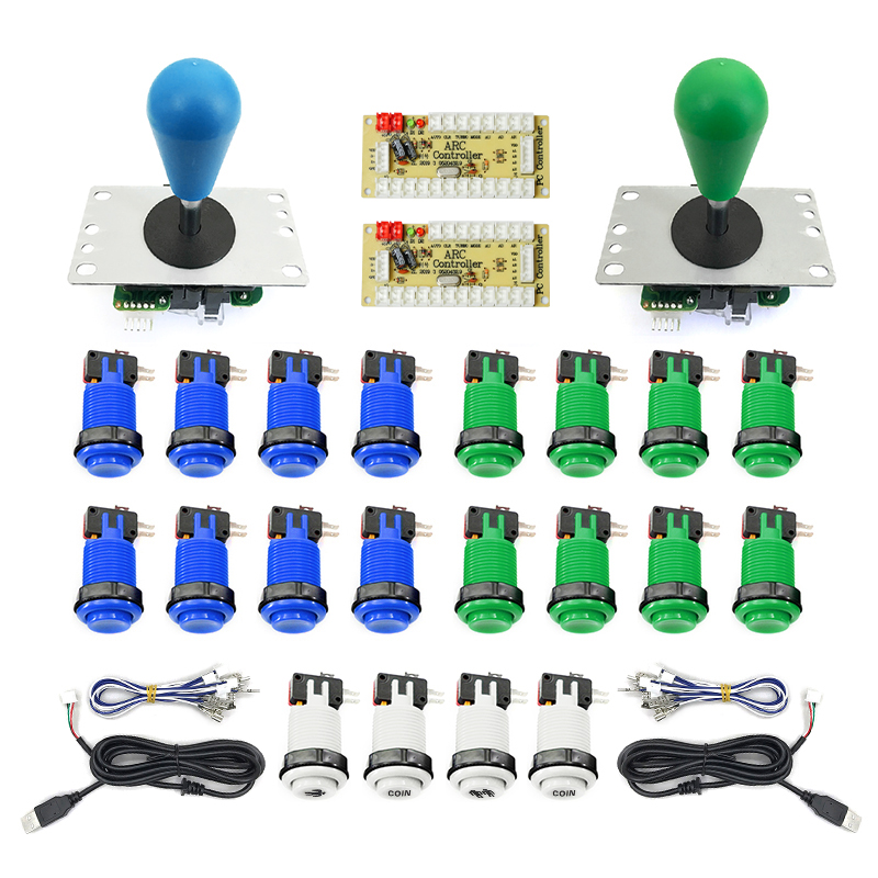 Arkade- 2 -spieler-Null-Verzögerung-Bausatz, mando Arkade usb-Encoder für pc, Himbeere Pi, happ druckknopf-Joystick, usb-Arkade-automat: Blau