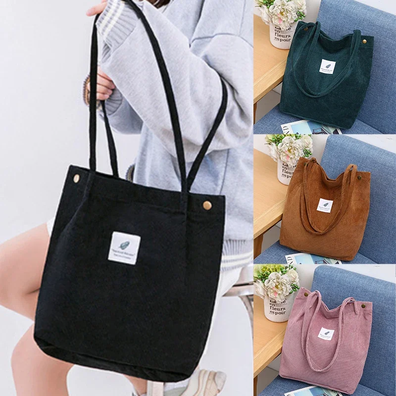 Bolsos de mano de pana de gran capacidad para mujer, bolsos simples a rayas para uso diario en viajes, bolsos de mano esponjosos, para mujeres y niñas