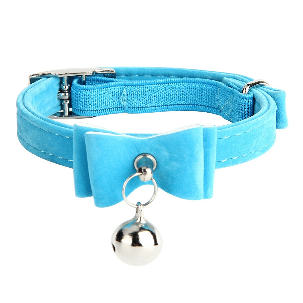 Obroża dla kota aksamitna kokarda krawat bezpieczny regulowany kołnierz z wiązaniem w kokardę z dzwonkiem miękki PU kotek muszka śliczny krawat kot akcesoria: niebieski
