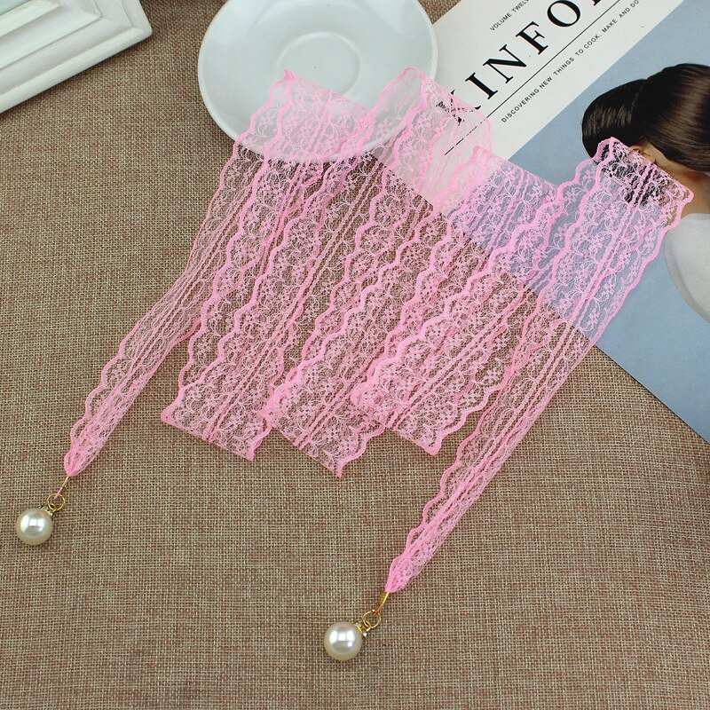 Vrouwen Mode Riemen Lace Hollow Gordel Dunne Parel Riem Touw voor Jurken Kwastje Tailleband Riem Knoop Versierd Smalle Lint Zwart: Roze
