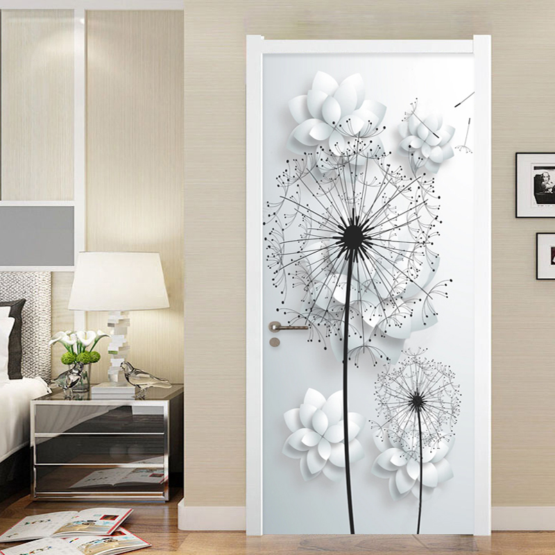 Mural de vinilo 3D con diente de león para puerta, adhesivo de PVC autoadhesivo para decoración del hogar, sala de estar, dormitorio, impermeable, Moderno