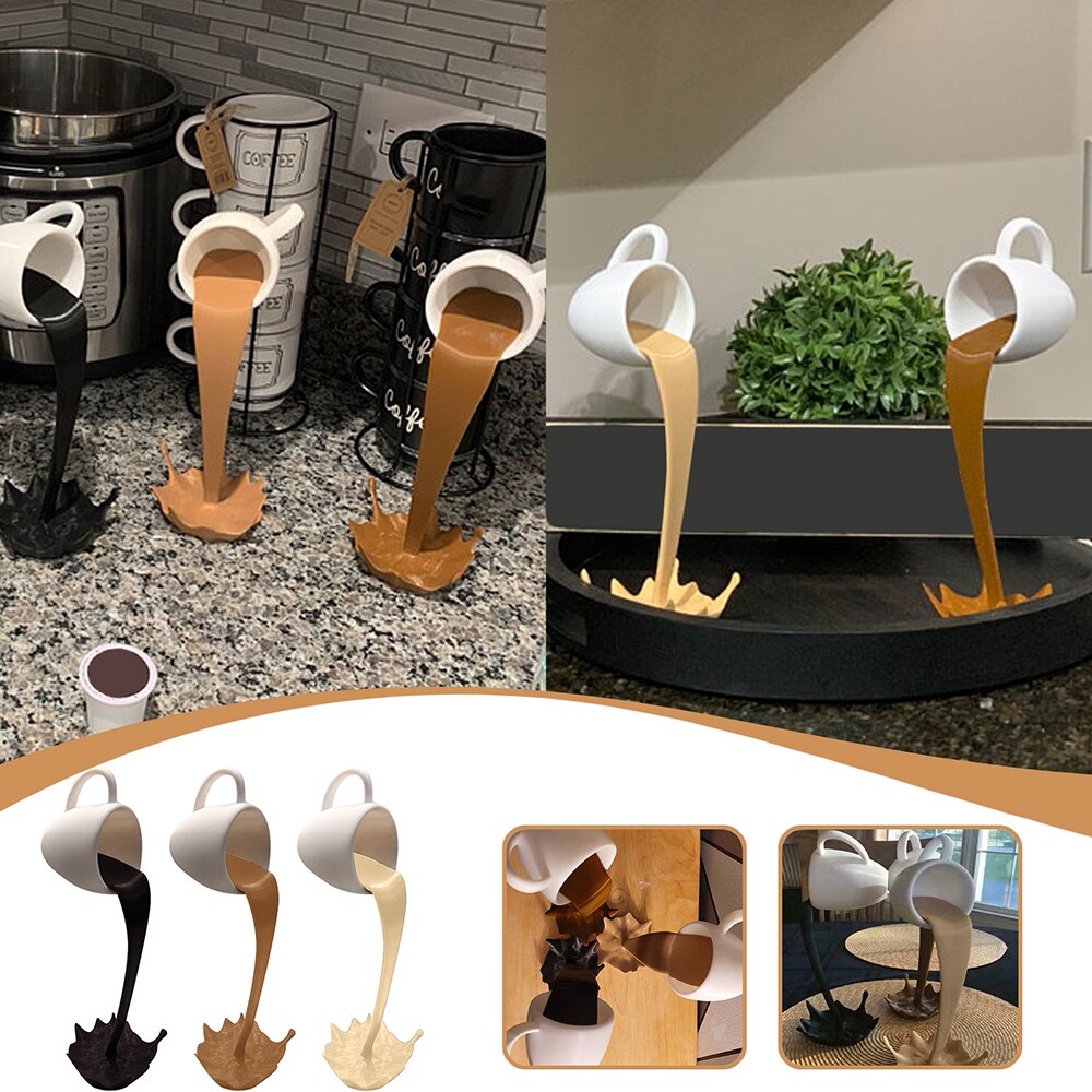 Floating Spilling Coffee Cup Sculpture Kitchen Decoration Spilling Magic Pouring Splash Coffee Mug Home Decoration