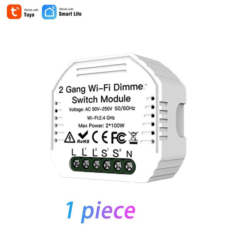 2 Gang 2 Way Tuya Smart Life WiFi Smart Light Dimmer Switch Module Remote Control Works With Alexa Google Home Smart Home: 1 Piece