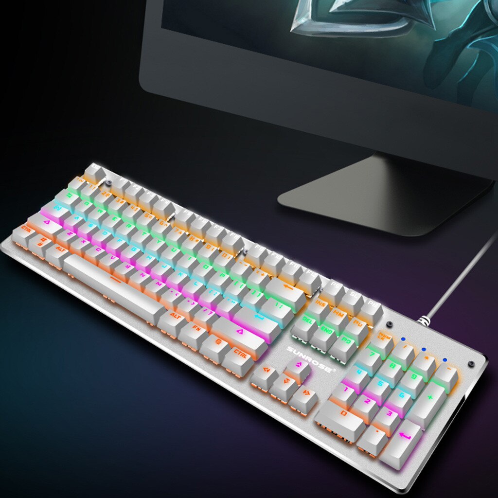T610 niebieski przełącznik mechaniczna klawiatura bryzgoodporna USB przewodowa 104 klawiszy RGB Gamer podobne wrażenie mechaniczne na PC