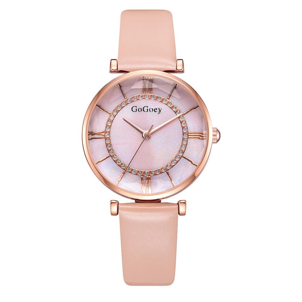 Luxe dameshorloge met leren band, unieke, eenvoudige horloges, casual sporthorloges, quartzhorloges, dameshorloges: Roze