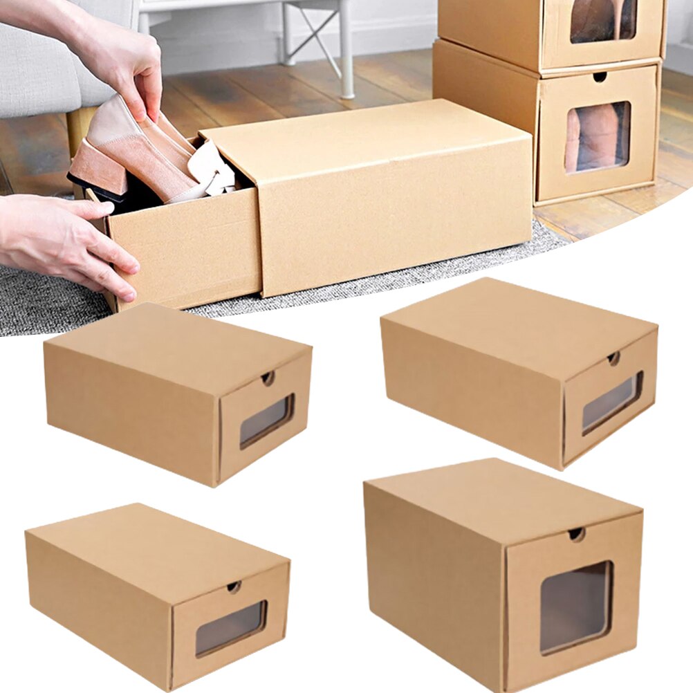 Kraft Paper Storage Box Packaging Box Wedding Party Small Transparent Drawer Shoebox Reusable Drawer Organizers Container