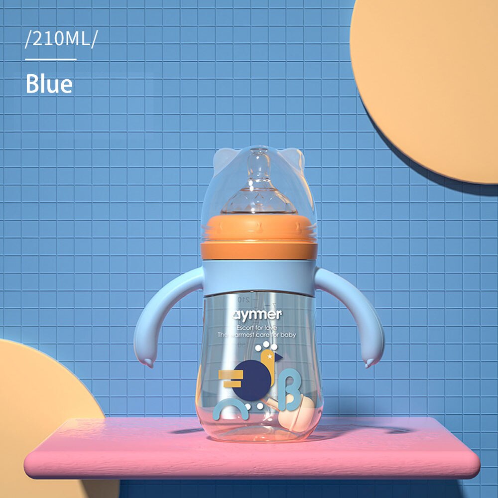 Biberon anti-fuite sans BPA pour bébé, gros calibre, bec de canard, eau, lait, PPSU, avec paille en Silicone: Blue 210ml