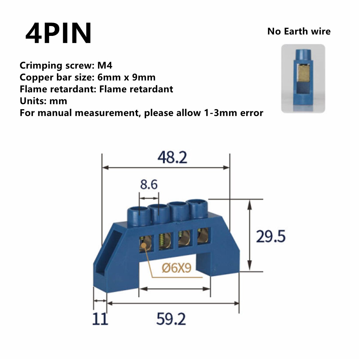 Blue White Green Zero Line 4Pin 6Pin 8Pin 10PiN 12PiN Brass Screw Grounding Bridge Terminal Block Connector Earth And Neutral: Blue 4 Pin