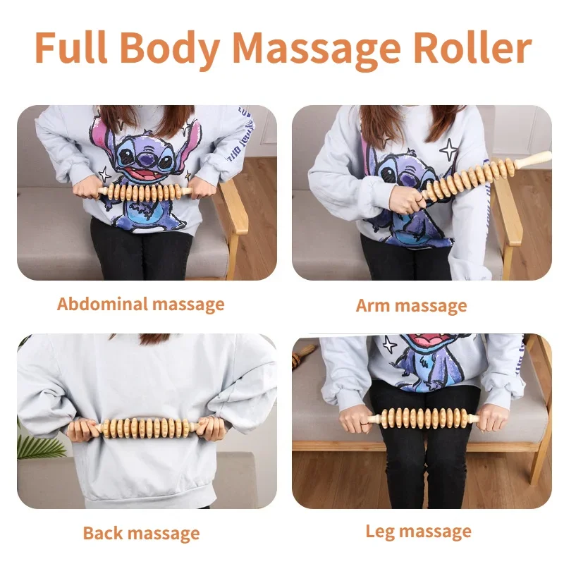 Körper-Faszien-Massagegerät, rutschfester Griff, Holz, gerillte Ausrügestochen, Arme, Beine, Oberschenkel, Gesäß, glattes Rollenmassagegerät zur Rückenentspannung