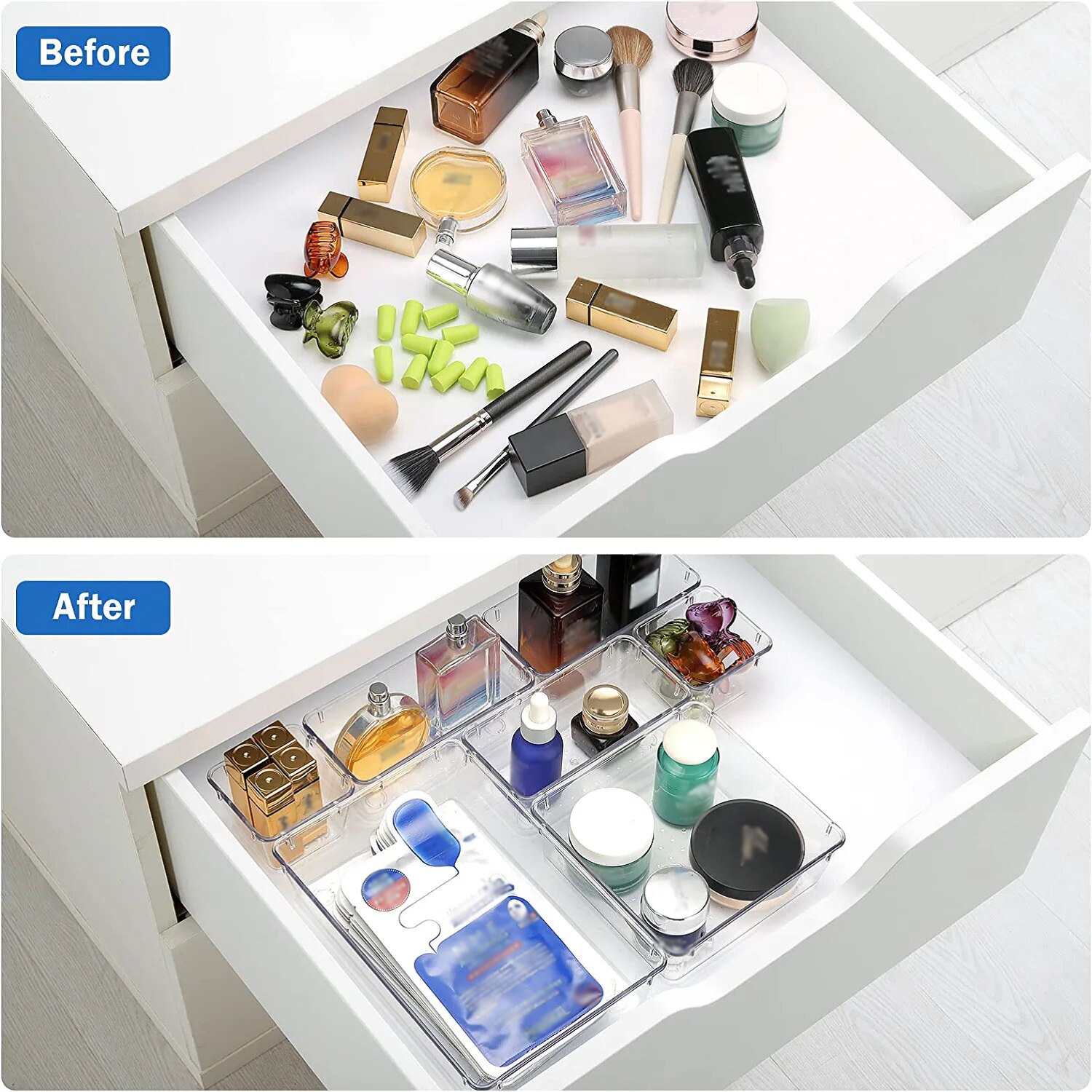 7/14 Pcs Lade-Organisatoren Set Doorzichtige Plastic Bureauverdelers Bakken Slaapkamerkast Kantoor Opbergdoos Voor Make-Up Jewelries Gadgets