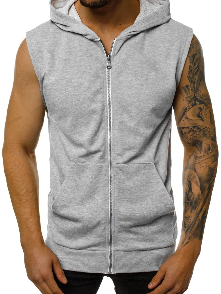 Het dragen van een zomerslanke mode-fitness-sportmouwloos vest voor heren, vest met capuchon, trendy heren