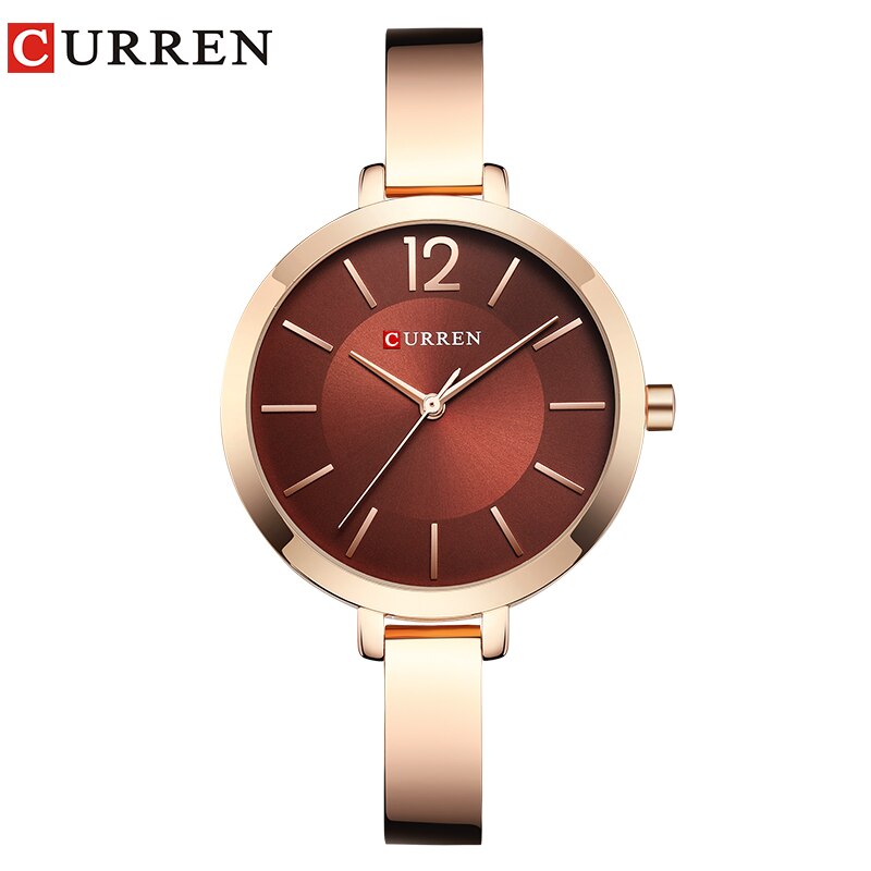 CURREN Gold Women Watches Stainless Steel Ultra thin Quartz Watch Woman Romantic Clock Women&#39;s Watches Montre Femme: rose coffee