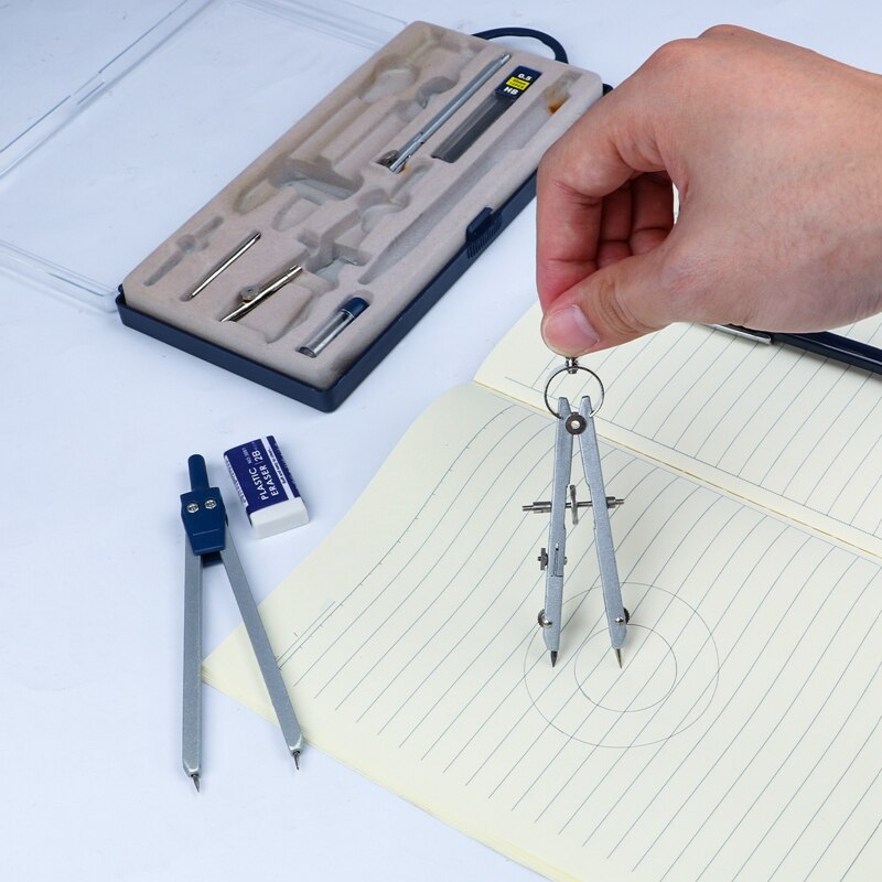 11Pieces Math Geometry Kit Set Metal Compass Geometry Precision Tool Set Circle Drawing Tools Rulers Protractors