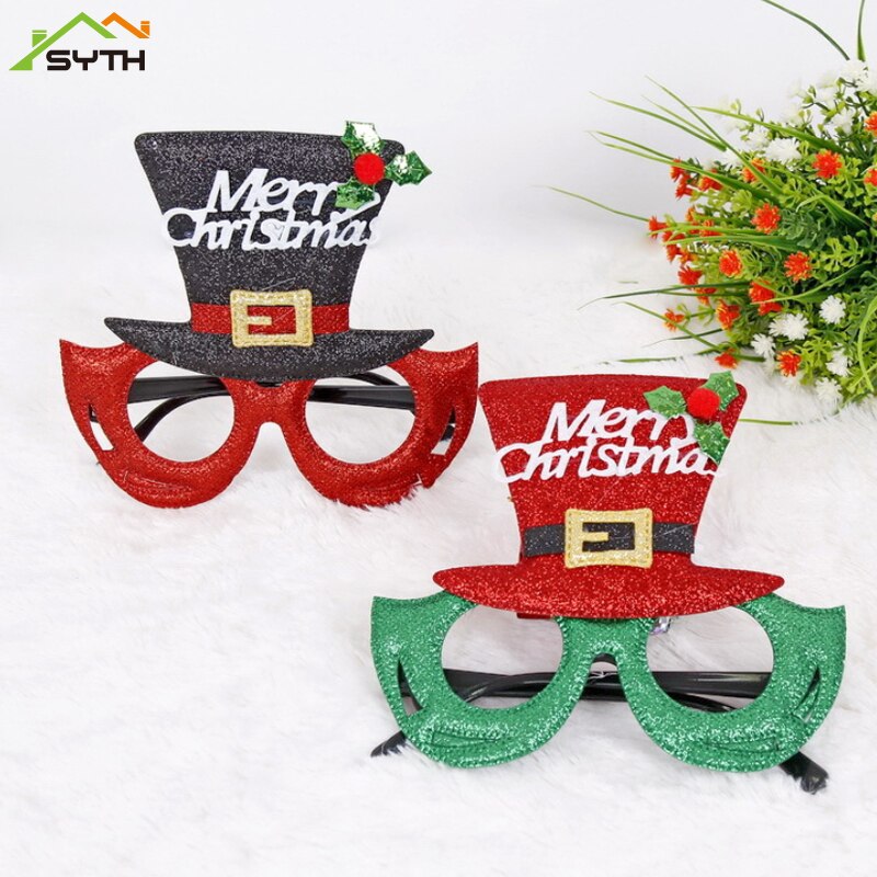 Jul fest dekorasjon søte tegneserie briller ramme glitret briller ingen linse for barn voksne xmas