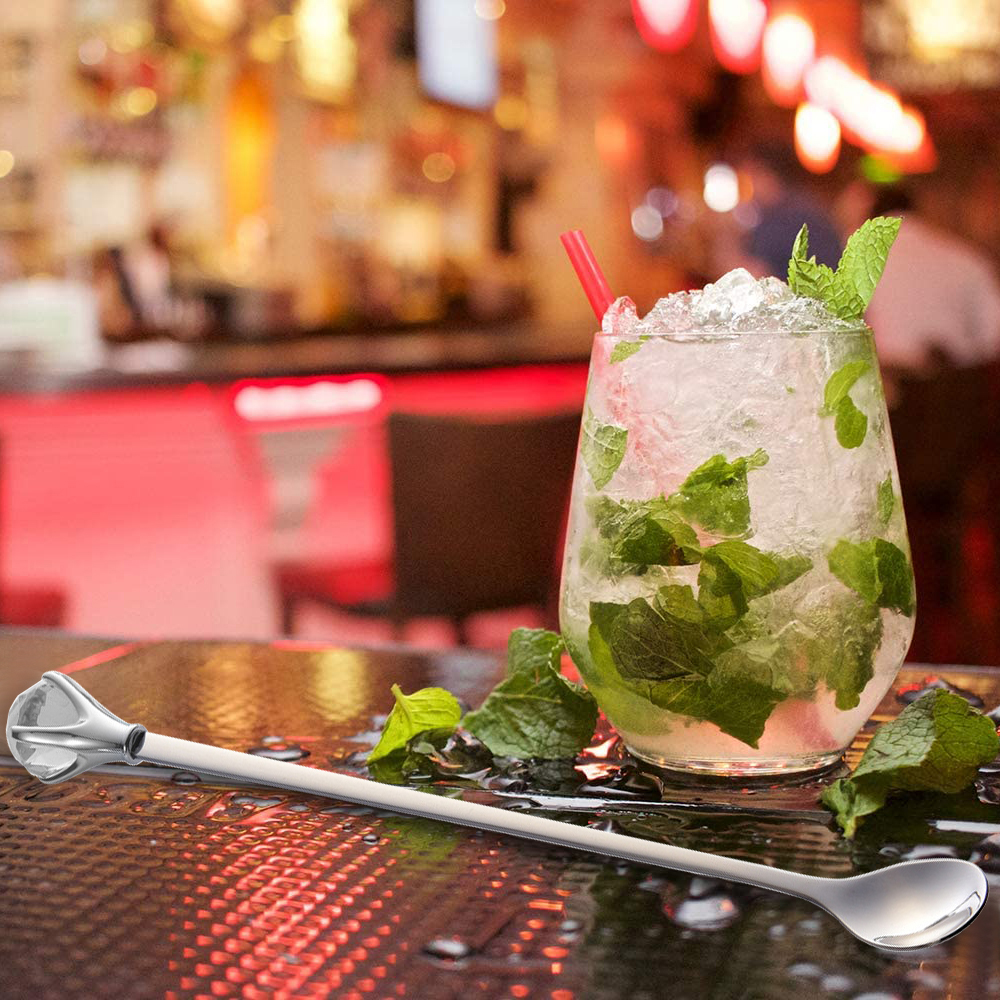 Diamant coloré réutilisable en acier inoxydable en métal paille cocktail cuillère à remuer longue poignée cuillère barre lait café outil d'agitation