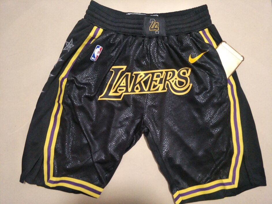 Sport Basketball Shorts NBA Los Angeles Lakers Tasche Kurze Hosen -Presse Shorts Schlange Muster Schwarz: 2 / XL