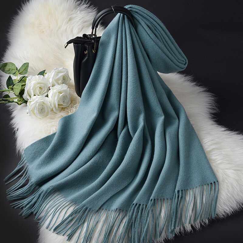 Vinter uld tørklæde til damer tyk echarpe wraps med kvast foulard femme halsvarmer kvinder grønne kashmir tørklæder