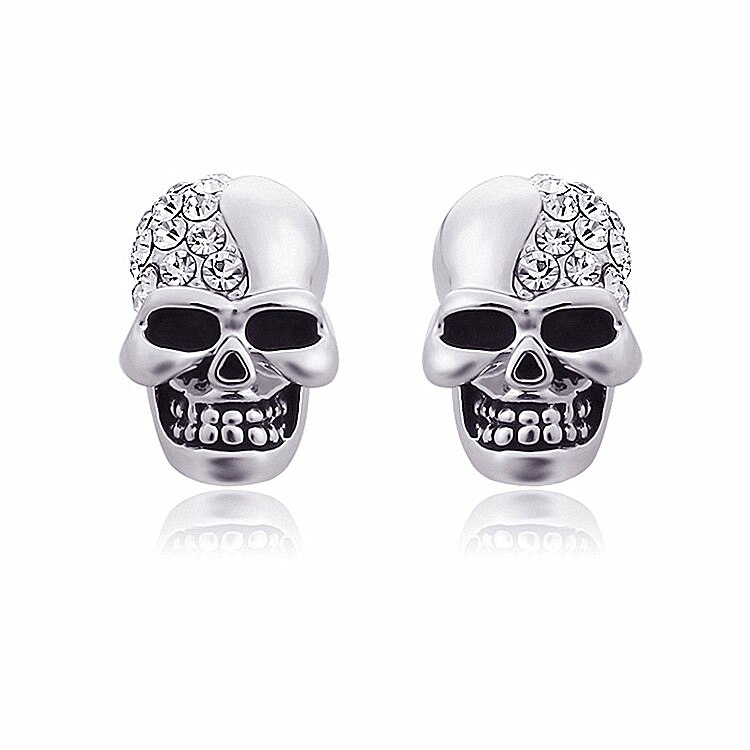 Punk Ronde Shiny Skull Clip Oorbellen, Mannen En Vrouwen Sieraden: Silvery