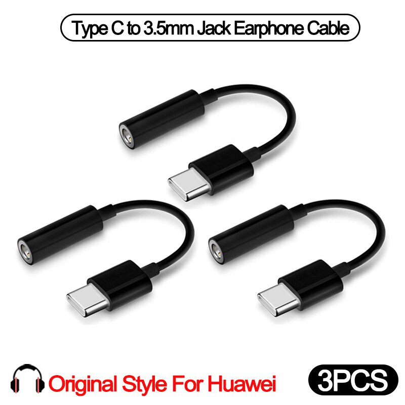 Type  c 3.5 jack øretelefon audio aux kabel til xiaomi samsung usb c  to 3.5mm hovedtelefonadapter til huawei  p20 p30 pro mate 20 30: 3 stk-sort huawei