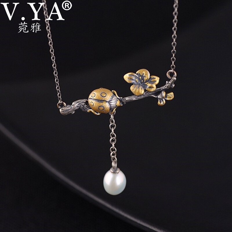 V.YA-Collar de plata de ley 925 para mujer, colgante de rama de oro flotante con temperamento a la , cadena redondo, de joyería