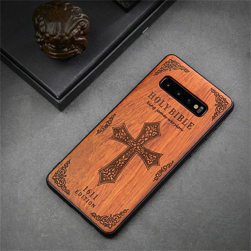 LYBALL Wood Case for Samsung S10 Phone Protective Back Cover Natural Wood Carved TPU Bumper Case for Samsung Galaxy S10 Plus: For Samsung S10 / Cross