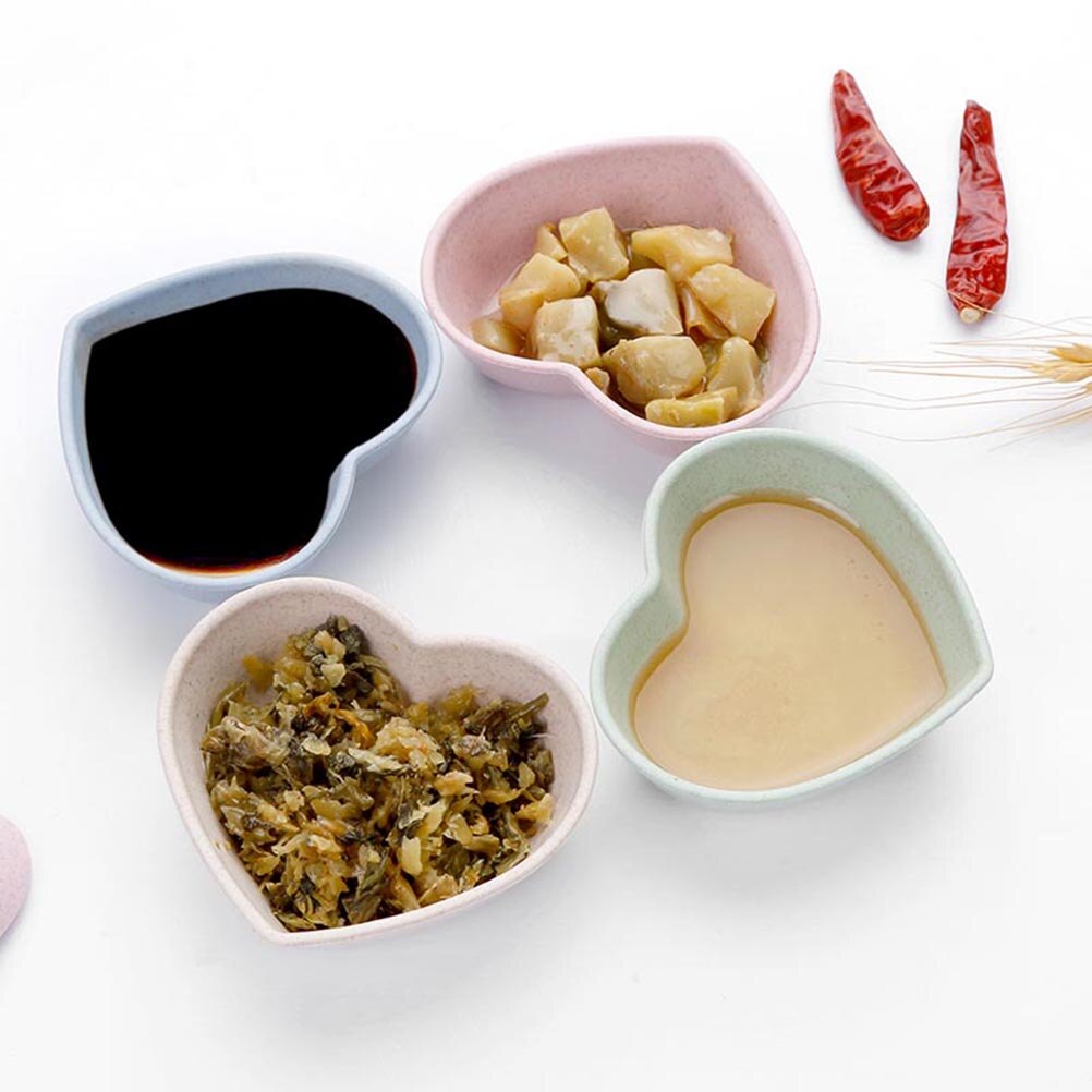 4pcs Nette Liebe Herz Form Weizen Stroh Schalen Essig Gewürz Solide Soja Gerichte Sauce Salz Snack Platten Küche Liefert