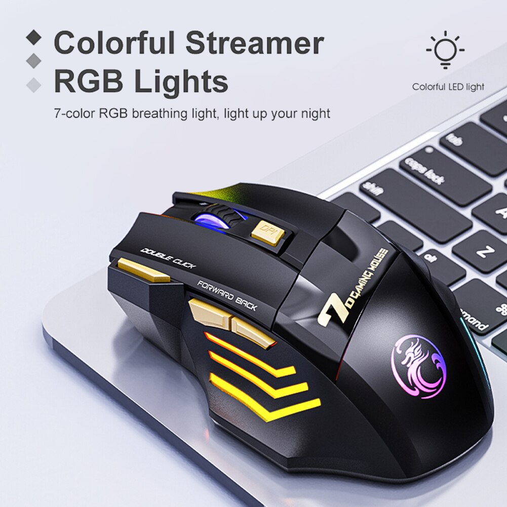 IMice – souris de jeu sans fil 2.4GHz, 7 boutons, rechargeable, rvb DPI, silencieuse, ergonomique, pour ordinateur de bureau, PC et portable