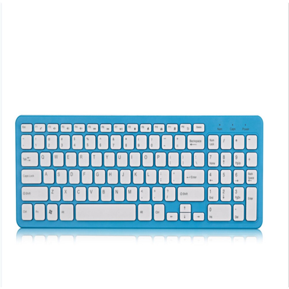 1000 DPI USB optical high-speed 2.4G receiver ultra-thin wireless office gaming keyboard and mouse set, suitable for PC laptops: Blue keyboard