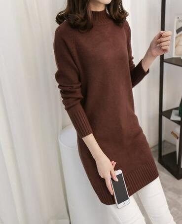 Factory direct sales Medium long Turtleneck Sweater Knitted Women's Clothing Winter Loose Pullover Casual Shirt Women Sweater: Brown