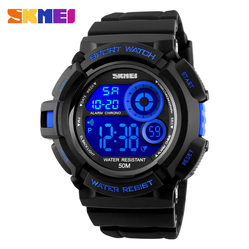 SKMEI Outdoor Sport Horloge Mannen Eenvoudige Kleurrijke LED Display Horloges Waterdicht Schokbestendig Digitale Horloge reloj hombre 1222: Blue