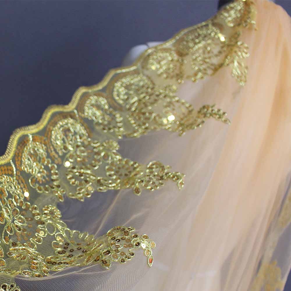 Gold Lace Appliques with Sequins Wedding Veil One Meter One Layer Bridal Veil Colorful Veil for Bride Velo de Novia