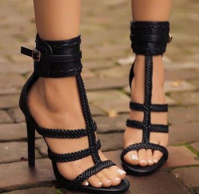 Été déesse noire chaussures à talons hauts augmenter le tempérament européen et américain Star Net rouge été tricoté en forme de T