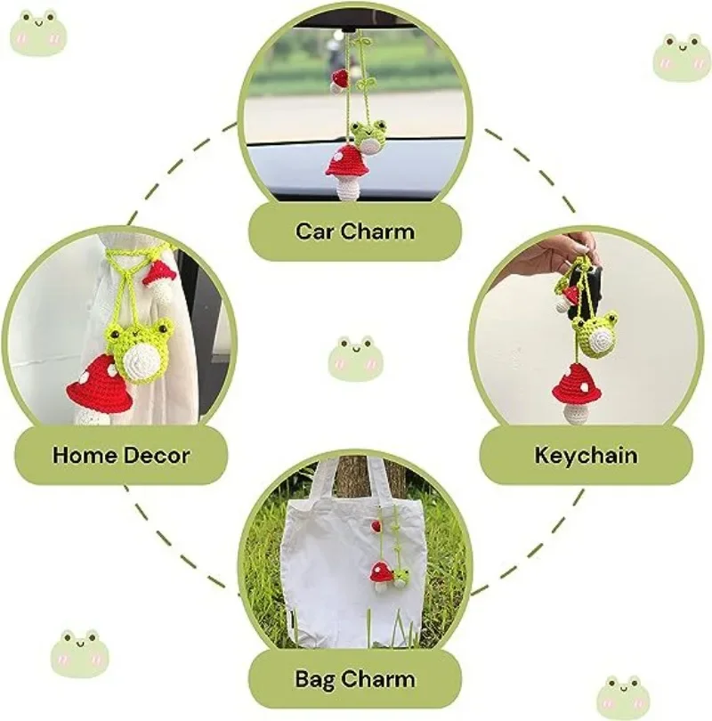 Leuke auto-accessoires creatieve handgemaakte gehaakte kikker auto achteruitkijkspiegel hanger grappige pop ornamenten kerstcadeaus