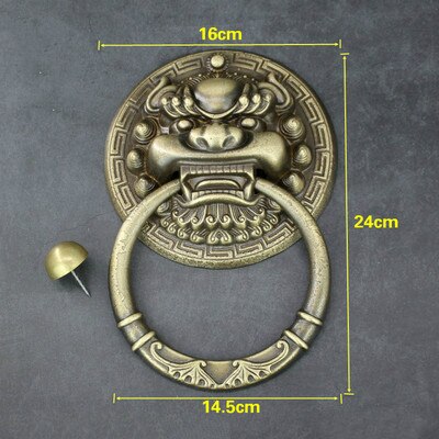 Aldaba con manija de puerta de patio chino, pomos de puerta de cobre y bronce Retro, tiradores de latón con aldaba de 18 a 24CM: bronze 24cm