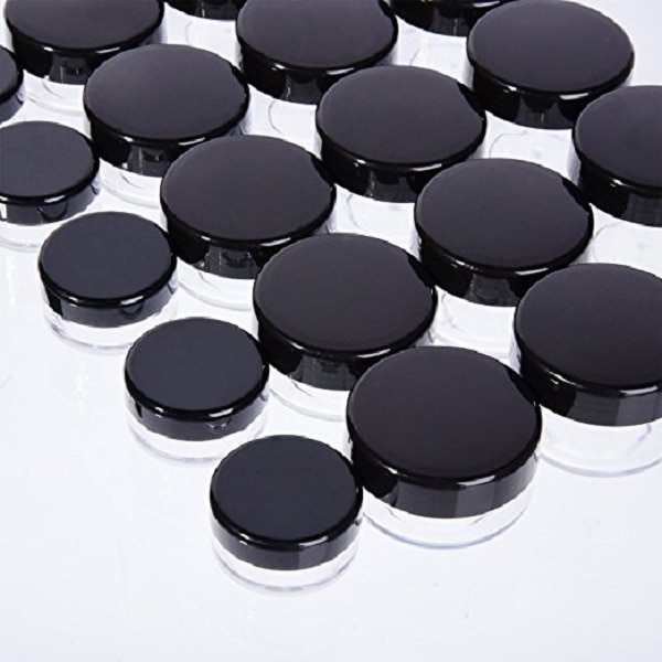 100PCS X 2g 3g 5g 10g 15g 20g Transparent Sample Jars Pot Containers with Black Lids for Makeup Face Cream Lip Balms Storages