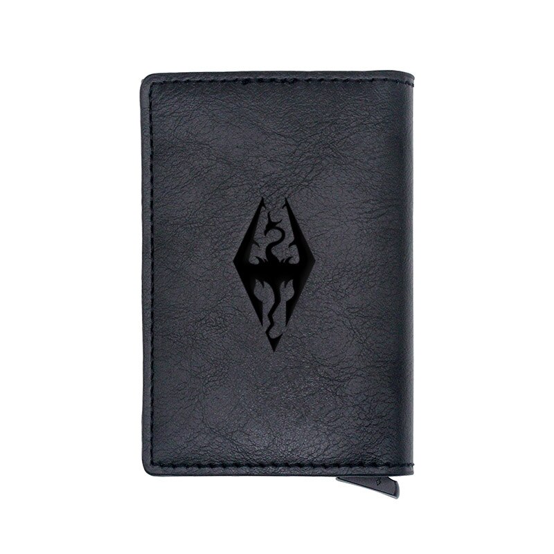 Classic Skyrim Symbol Credit Card Holder Wallet Men Women PU Leather Slim Small Short Purse: BA917-Black