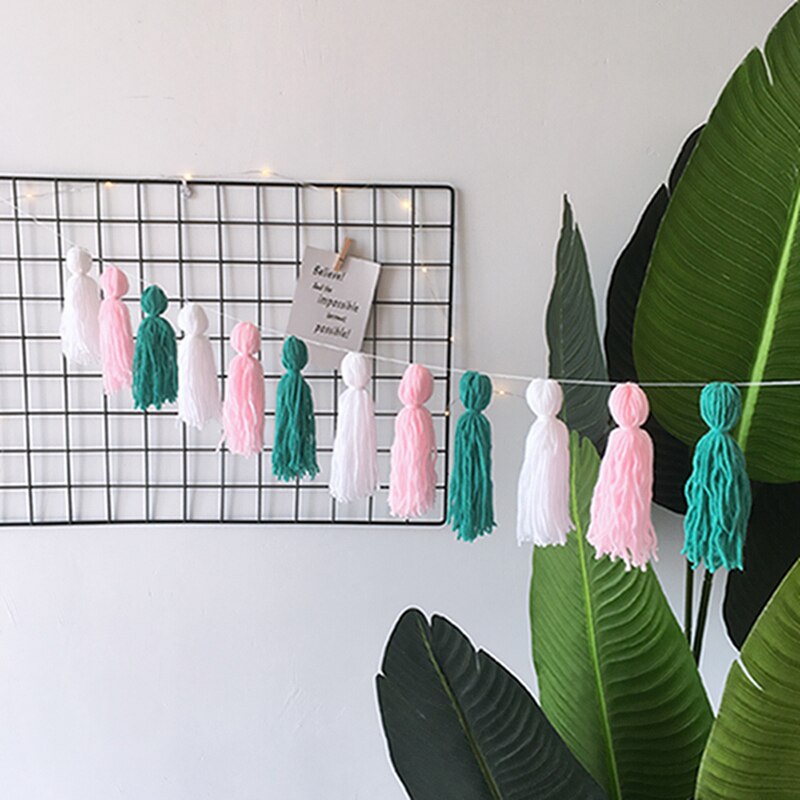 Ins nordisk børneværelse dekoration kvast guirlande snor vægophæng ornamenter børneværelse vægindretning baby shower fotorekvisitter: Kvaststreng  -5
