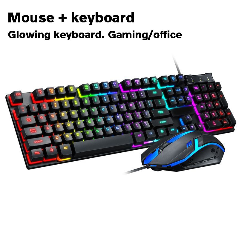 gaming keyboards and mouse set Floating character button color glow 104 buttons USB plug 1.35 meters long Office computer AF06
