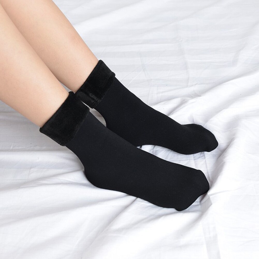 Calcetines de terciopelo para mujer, calcetín grueso de Cachemira para nieve, térmico, para mantener el suelo, calcetines para dormir, cálido, Otoño e Invierno: Negro