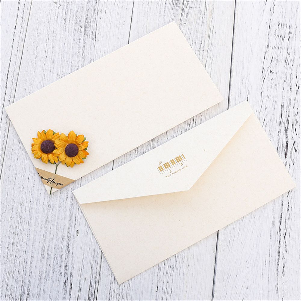 2 uds sobres de flores secas Vintage con letras tarjetas postales de papel cubierta de tarjeta de felicitación papelería Linda invitación de de boda: Blanco