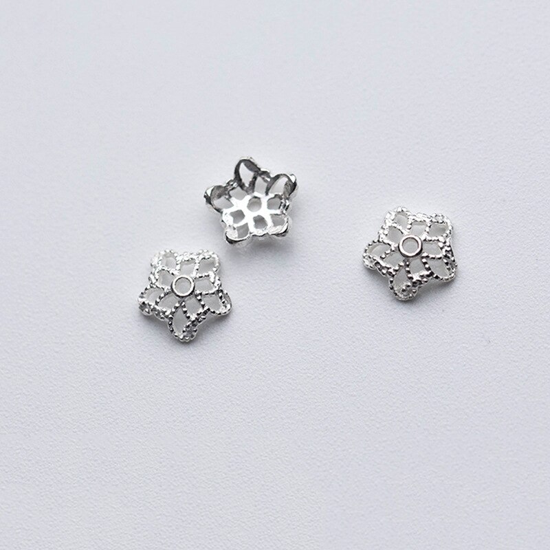 Meetsoft Sekretariat 5 stück/viel  s925 Sterling silber fünfzackige sternblumen-perlenkappen anhänger für diy handgefertigten schmuck zubehör