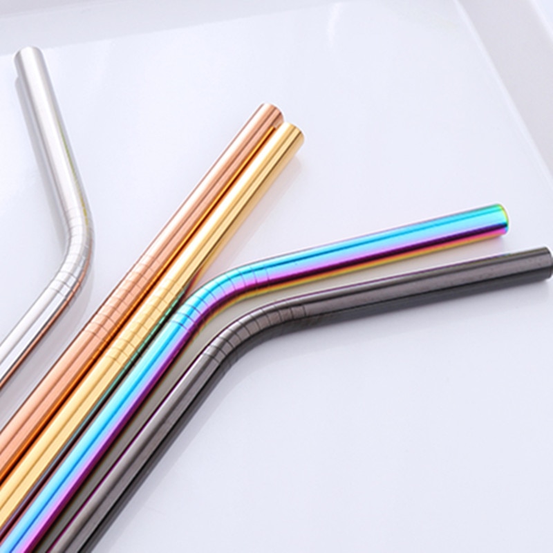 4 Pcs 6mm Straw with Cleaner Brush Short cocktail tubes Long Metal Drinking tubules Drink Straws For Smoothies Tapioca Milk Tea