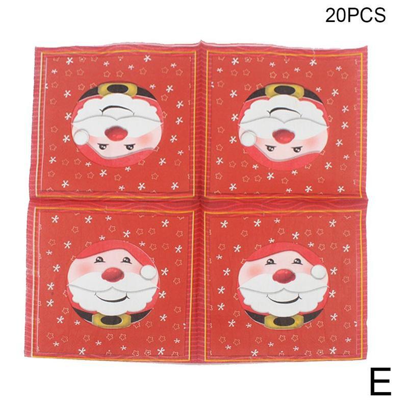 20 pièces/lot serviettes de Table de noël tapis en tissu imprimé Santa Tree bois pâte papier joyeux noël décor cuisine noël Table serviettes: E