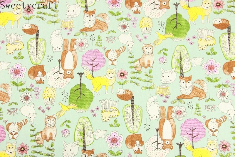 Tecido de linho de algodão grosso de 110x45cm por quintal animal floresta impressão pano costura artesanal retalhos acessórios material casa têxtil