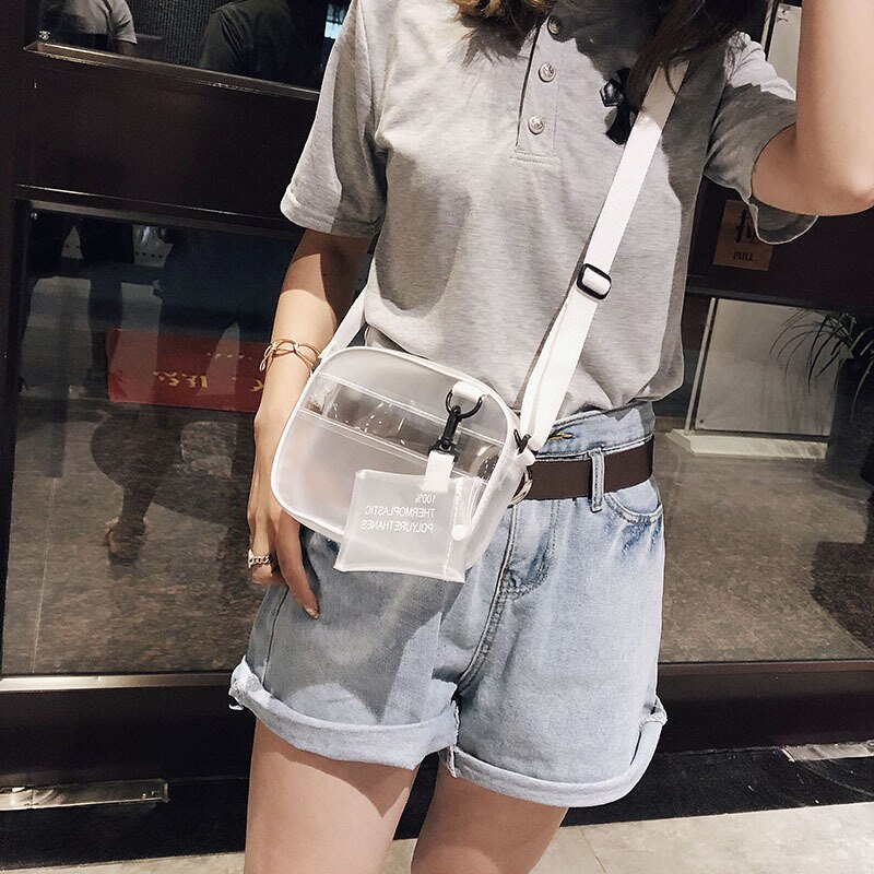 Bolsa transversal pvc transparente, bolsa de ombro transparente para mulheres, armazenamento de chaveiro