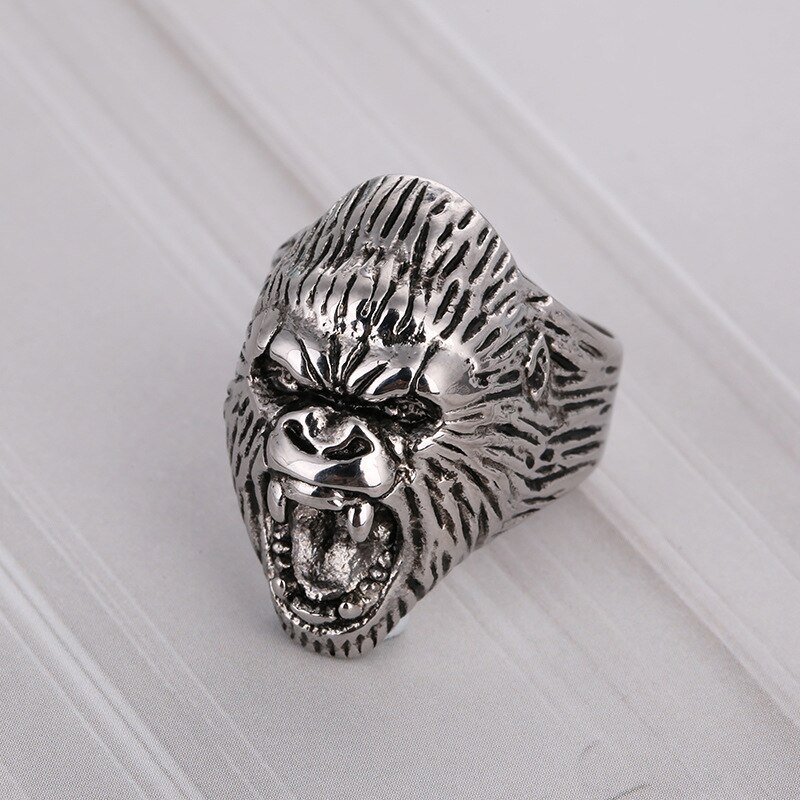 Punk 316L Stainless Steel Gorilla Ring Men's Exaggerated Personality Roar King Kong Domineering Jewelry