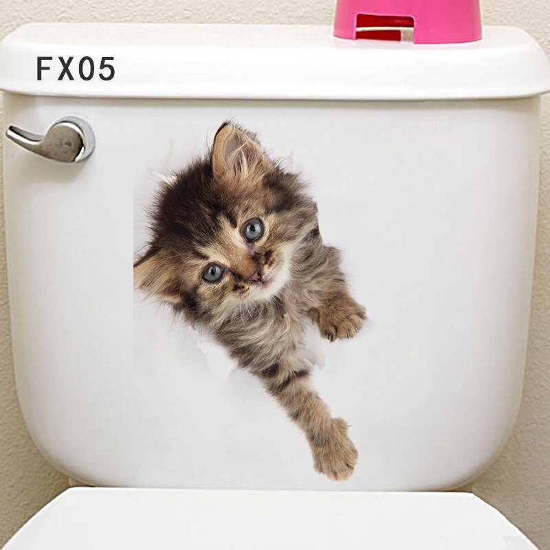 Grappige Hond Kat 3d Gat Wc Stickers Voor Wasruimte Huis Decoratie Diy Ainimals Pvc Muurschilderingen Cartoon Puppy Kitten Kids decals: E