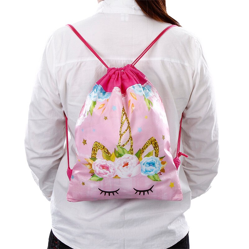 Sac licorne à cordon pour filles, sac de rangement de voyage, sacs d'école de dessin animé, de fête d'anniversaire pour enfants