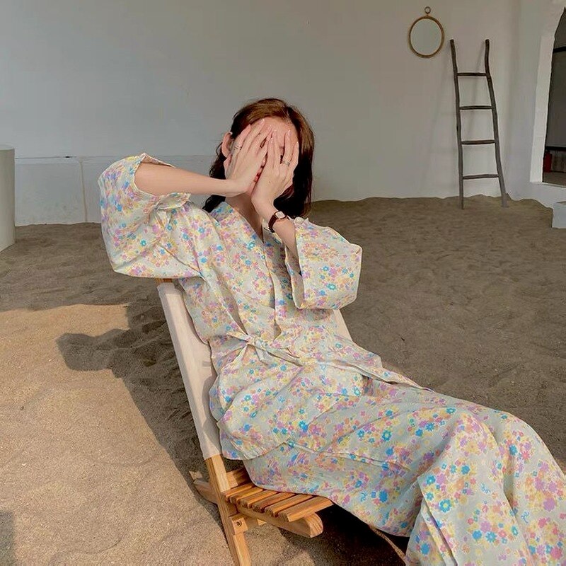 Kimono Vrouwen Sakura Kamer Slijtage Japanse Kawaii Pyjama 2 Stuk Sets Nachtkleding Vintage Bloemen Pijama Harajuku Pyjama Loungewear